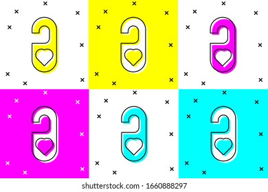 Set Please do not disturb with heart icon isolated on color background. 8 March. International Happy Women Day.  Vector Illustration