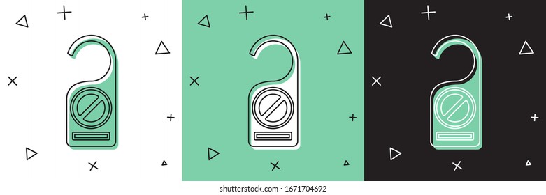 Set Please do not disturb icon isolated on white and green, black background. Hotel Door Hanger Tags.  Vector Illustration