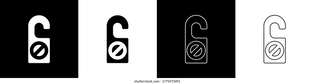 Set Bitte nicht stören Symbol einzeln auf schwarz-weißem Hintergrund. Hotel Door Hanger Tags.  Vektorgrafik