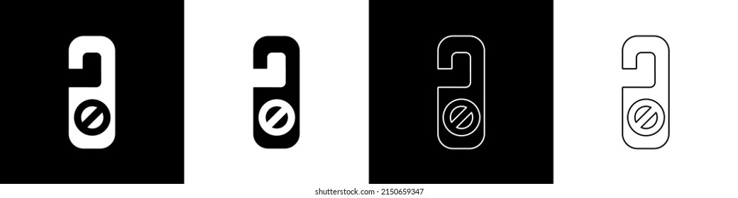 Set Please do not disturb icon isolated on black and white background. Hotel Door Hanger Tags.  Vector Illustration