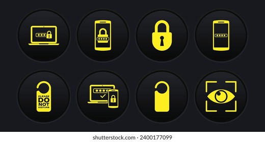 Set Please do not disturb, Mobile and password, Two steps authentication, , Lock and  icon. Vector