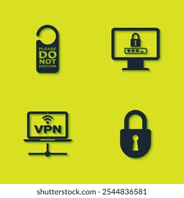 Set Please do not disturb, Lock, VPN Computer network and Monitor with password icon. Vector