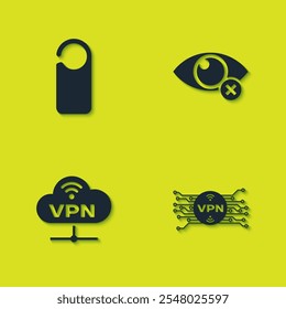 Set Please do not disturb, VPN with microchip circuit, Network cloud connection and Invisible hide icon. Vector