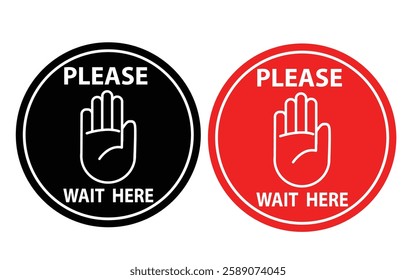 Set of Please wait here, Social distancing sign . Distance at public place, shopping center, shop, hospital, workplace. Vector Illustrator.