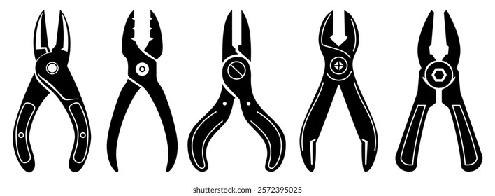 Set of Pliers template flat and line icons on transparent background, flat design vector illustration, tools concept