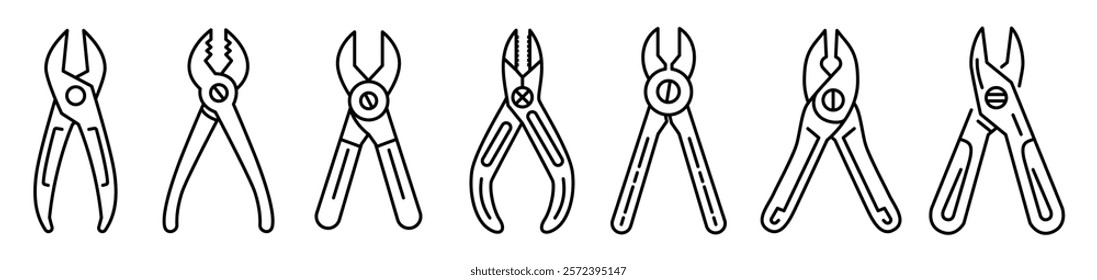 Set of Pliers template flat and line icons on transparent background, line design vector illustration, tools concept