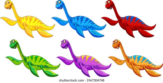 Set of pliosaurus dinosaur cartoon character illustration