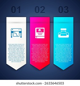 Set Plotter, Photo album gallery and Ink bottle. Business infographic template. Vector