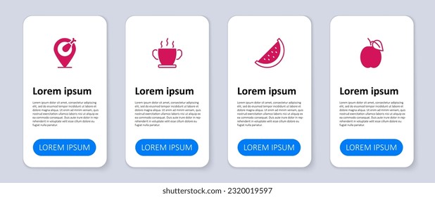 Set Plum fruit, Watermelon, Bowl of hot soup and Chicken leg. Business infographic template. Vector