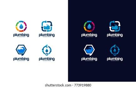 Set of Plumb Service logo designs Template with water symbol, Plumbing logo designs vector