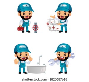 Set of plumber with different poses