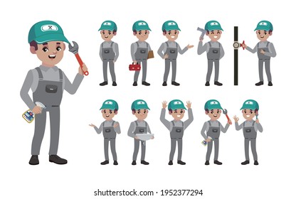 Set of plumber with different poses