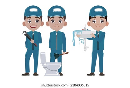 Set of plumber with different poses
