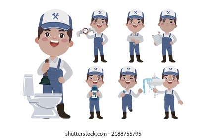 Set of plumber with different poses