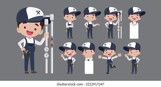 Set of plumber with different poses