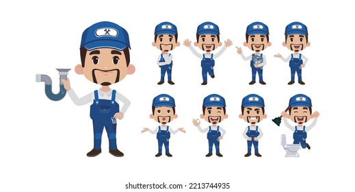 Set of plumber with different poses