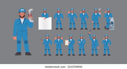 Set of plumber with different poses
