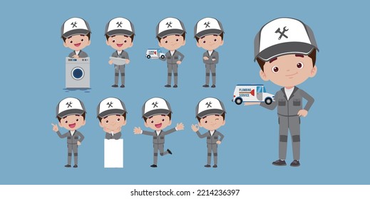Set of plumber with different poses