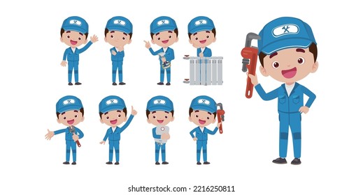 Set of plumber with different poses