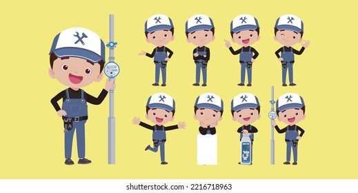 Set of plumber with different poses