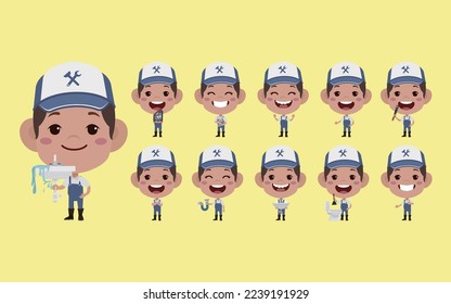Set of plumber with different poses