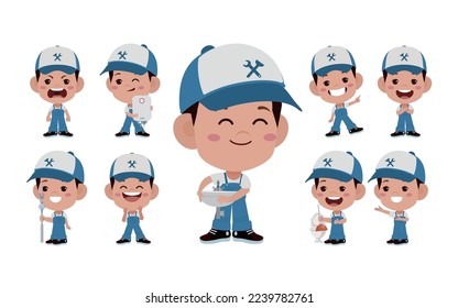 Set of plumber with different poses