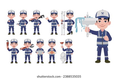 Set of plumber with different poses