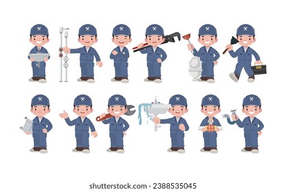 Set of plumber with different poses