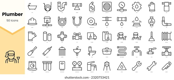 Set of plumber Icons. Simple line art style icons pack. Vector illustration