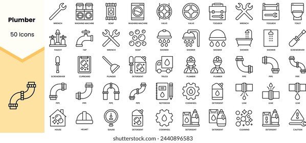 Set of plumber icons. Simple line art style icons pack. Vector illustration