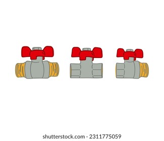 Establecer la válvula de bola de fontanería, ilustración vectorial