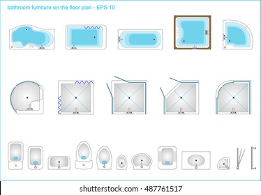 Set plumbing from baths, sinks and toilets, showers. Vector graphics