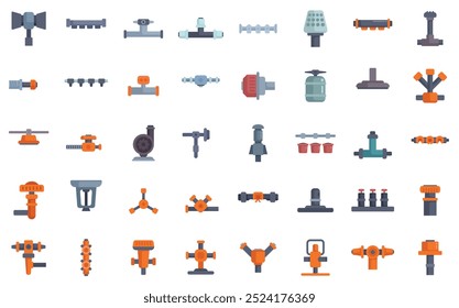 Conjunto de elementos de encanamento mostrando diferentes tubos de ligação e válvulas para sistema de abastecimento de água, construção de tubulação, engenharia sanitária, renovação de casa