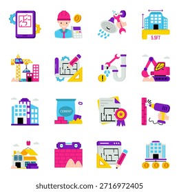 Conjunto de iconos planos de fontanería