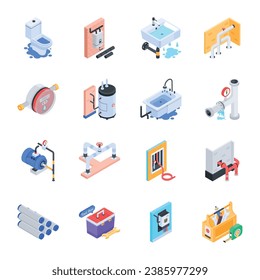 Set of Plumbing Isometric Icons 

