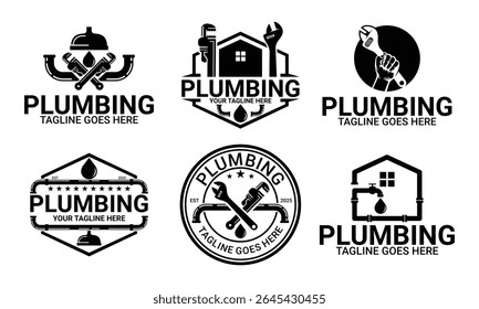 set of Plumbing logo design, with retro or vintage style vector template