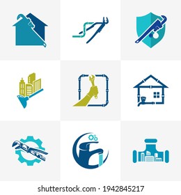 Set Set Set mit dem Logo-Design, Vektorgrafik, Design-Vorlage für das Creative Plumbing-Logo, Symbole Symbole