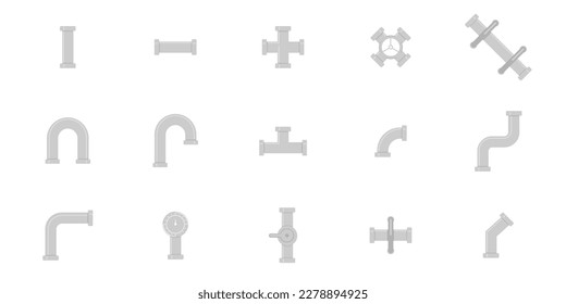 Set of plumbing pipe hardward icon. Construction connection technical pressure plumbing systems. Silhouette flat vector 512x512 pixels.