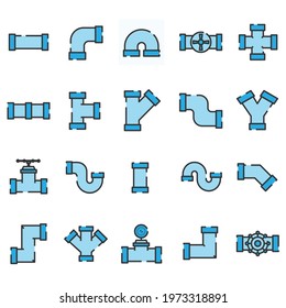 Set of plumbing pipe hardware icon. Construction connection technical pressure plumbing systems. Silhouette outline vector 640x640 pixels.