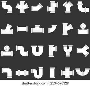 Set of plumbing pipe hardware icon. Sanitary connection technical pressure plumbing systems. Silhouette linear symbol vector illustrator.