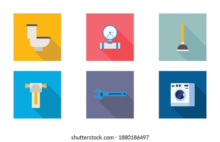 Conjunto de iconos de la ingeniería sanitaria de fontanería 