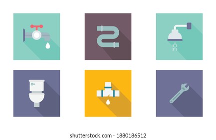 Conjunto de iconos de la ingeniería sanitaria de fontanería 