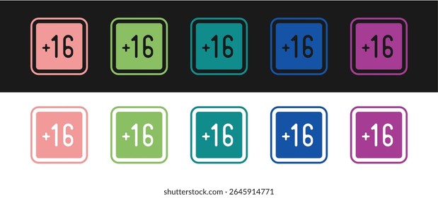 Set Plus 16 movie icon isolated on black and white background. Adult content. Sixteen plus icon. Censored business concept.  Vector