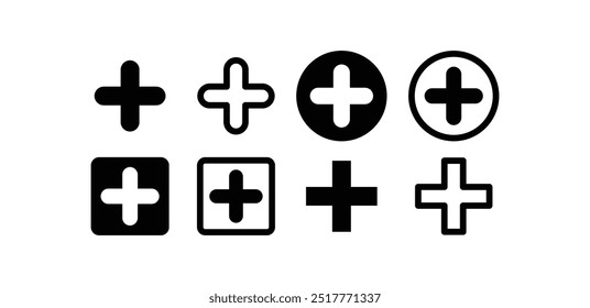 set of plus icon symbol sign vector design illustration collection isolated