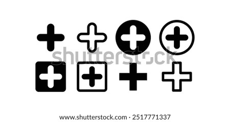 set of plus icon symbol sign vector design illustration collection isolated