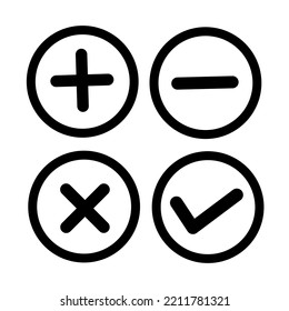 set of plus, minus, cross and check sign icons for apps and web