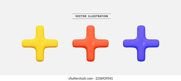 Satz plus 3D-Symbol macht realistisches bunter Design Element in Cartoon minimalistisch Stil 