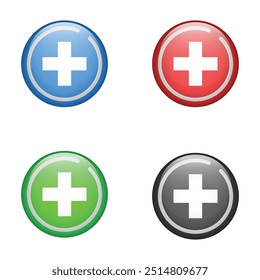 Set of plus sign icon isolated on white background. Medical symbol of emergency. Vector