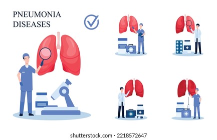 Set of Pneumonia disease vector illustration