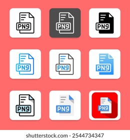 Set png document extension icon. file type, file format and archive.